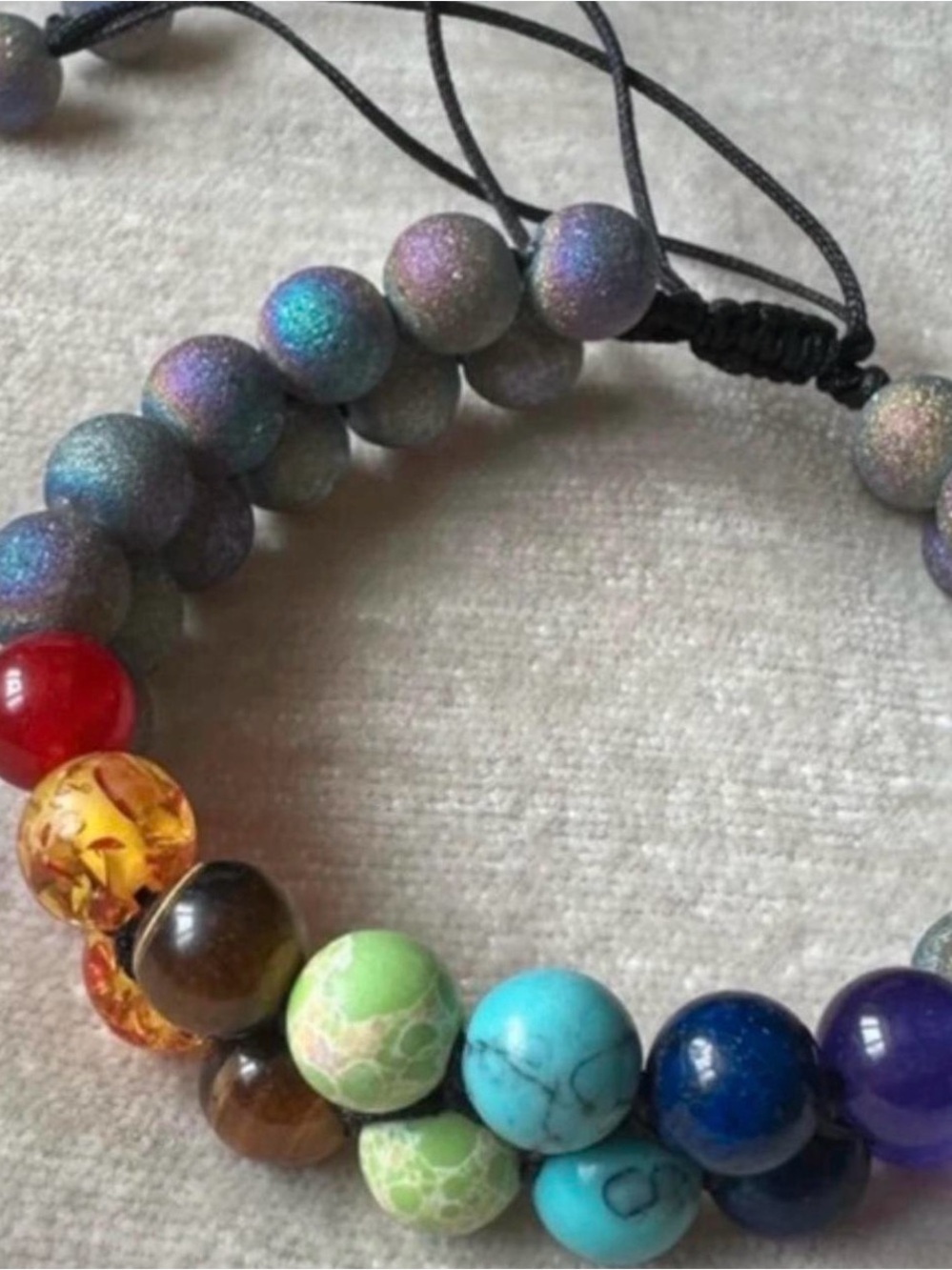 Multicolor Beaded Stretch Bracelet with Iridescent Gray Beads.